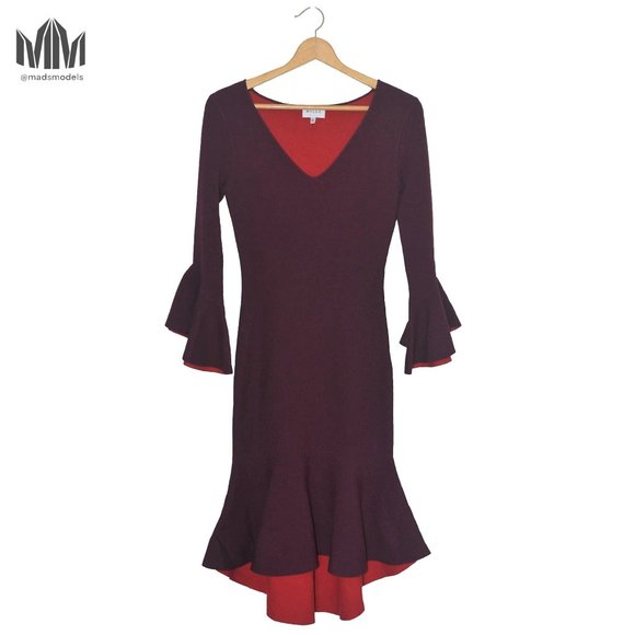 Milly l Contrast Knit Draped Purple Mermaid Dress - Picture 1 of 8